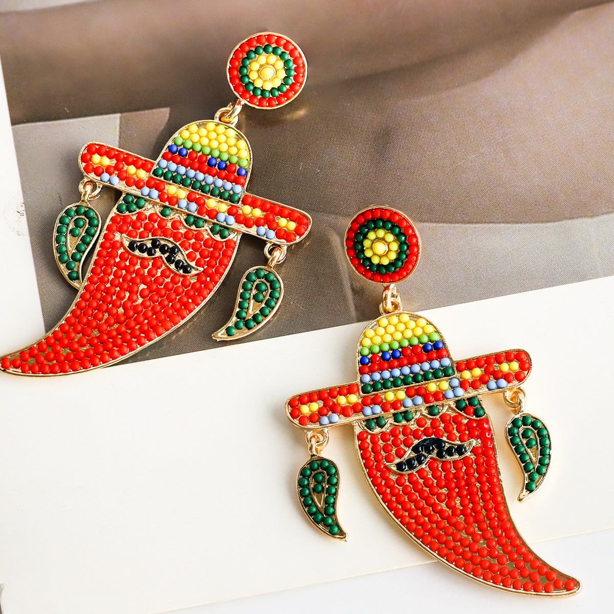 Wholesale Mexican Festival Colored Rice Ball Cactus Avocado Chili Earrings ACC-ES-JiaQi003
