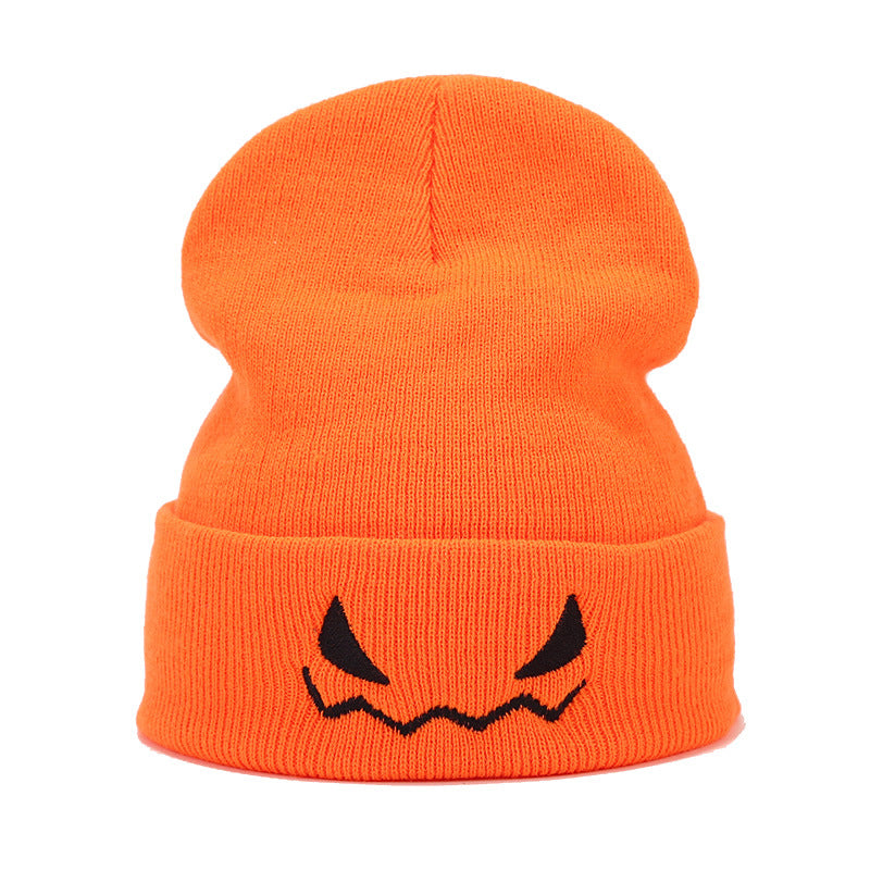 Wholesale   pumpkin little devil embroidered orange knitted hat