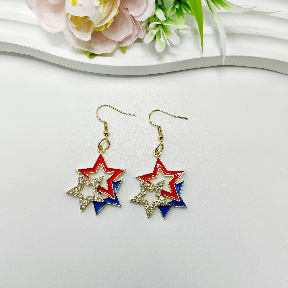 Wholesale American Independence Day USA Love Wings Zinc Alloy Earrings ACC-ES-Qiyu003