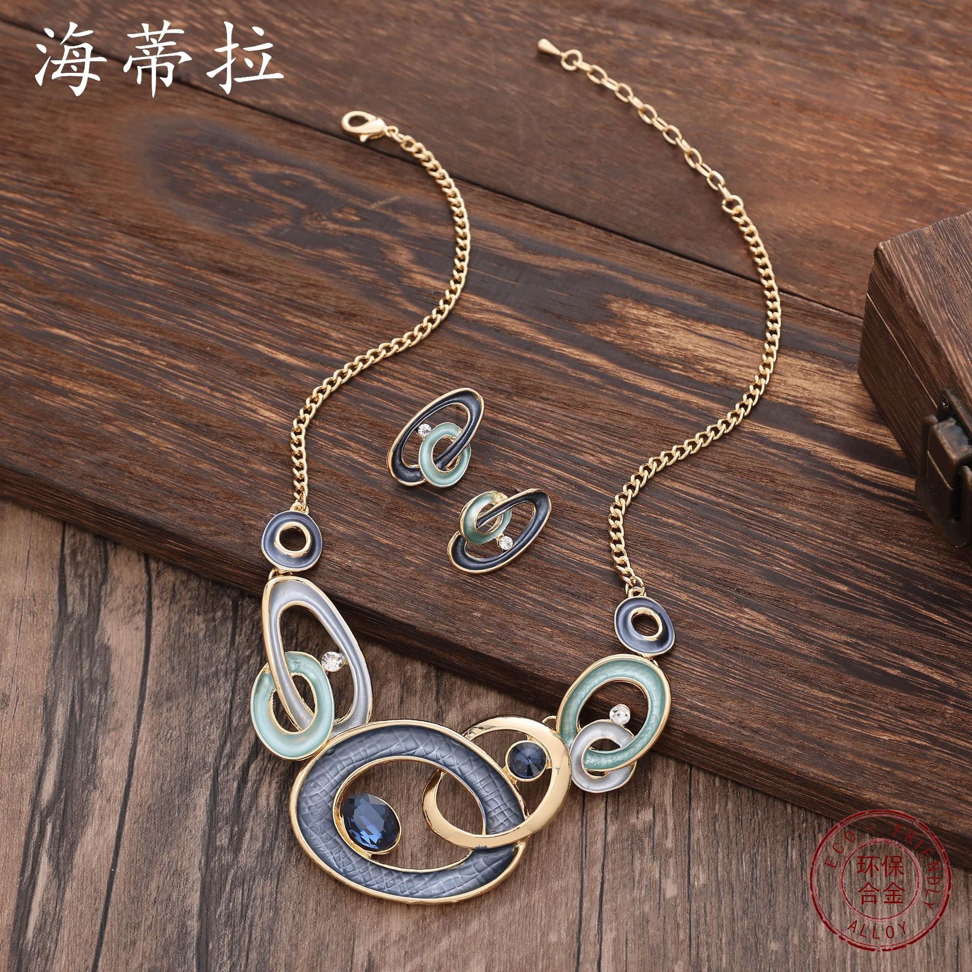 Wholesale  irregular hollow round color oil alloy necklace