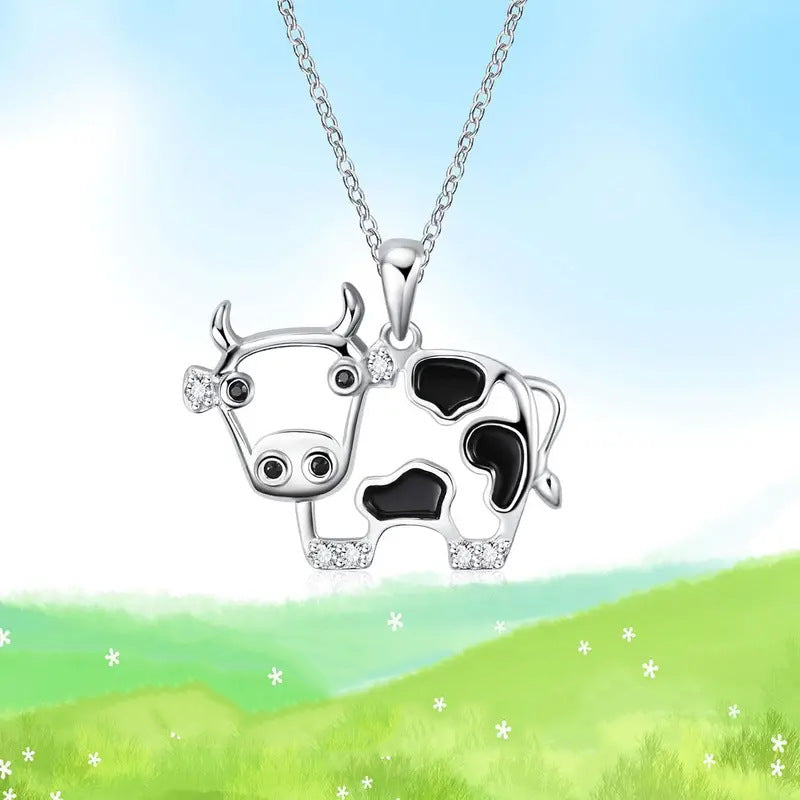 Wholesale cute cow hollow diamond pendant  necklace