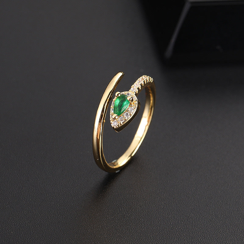 Wholesale Vintage Snake Design Copper Zircon Open Ring Trendy Women S Jewelry Accessory Gift