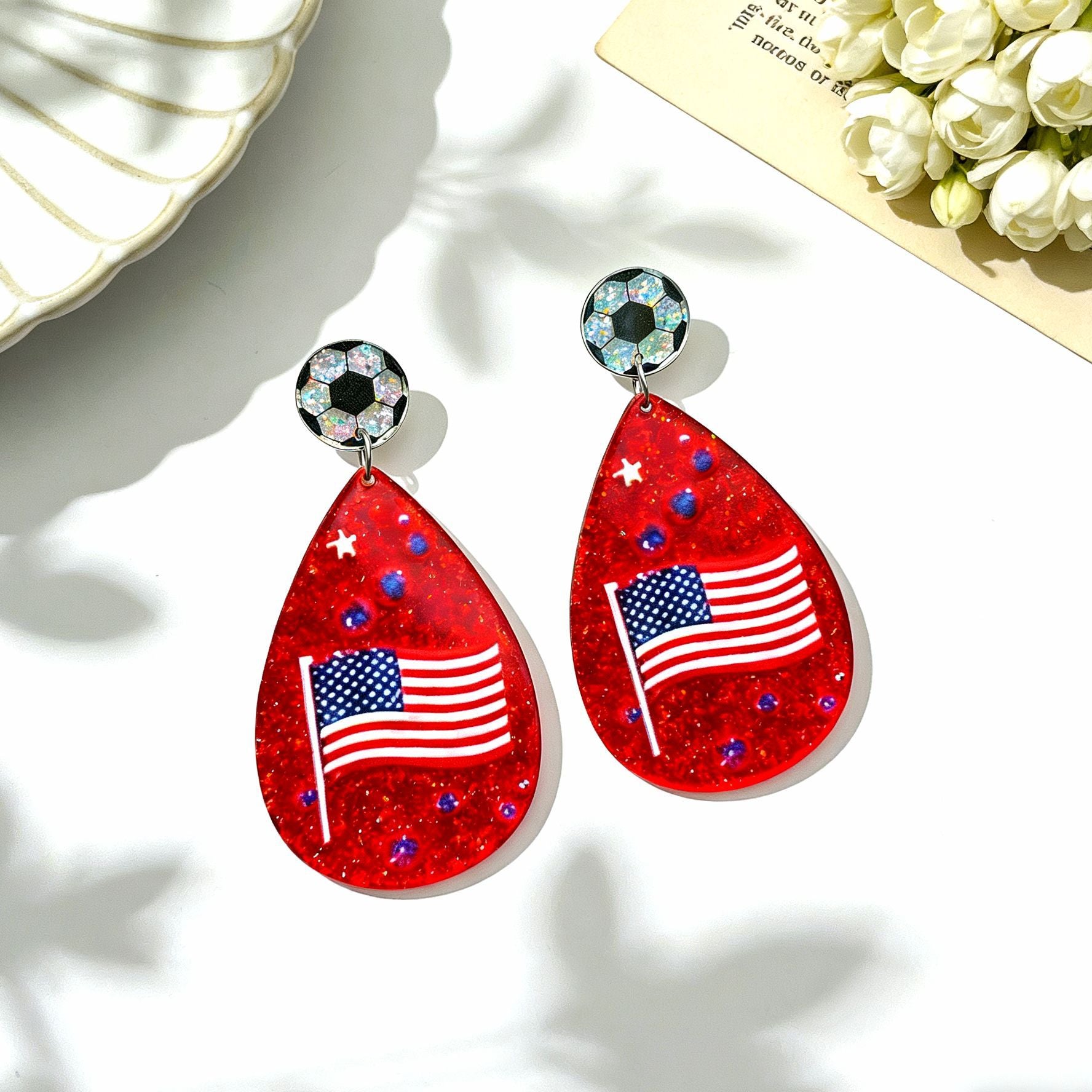 Wholesale Acrylic US Canada Mexico World Cup American Flag Print Earrings