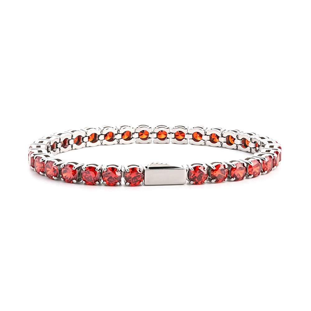 Wholesale Euro-American Hip-Hop Style Stainless Steel Cuban Chain with Red Zircon