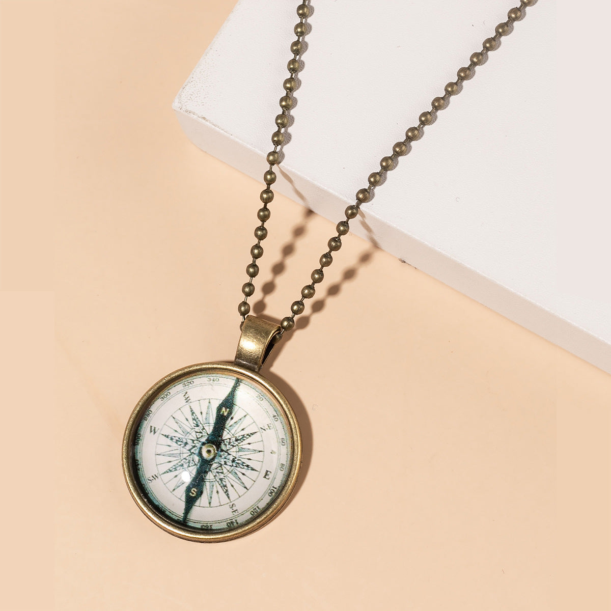 Wholesale Vintage Compass Time Gem Glass Alloy Necklace
