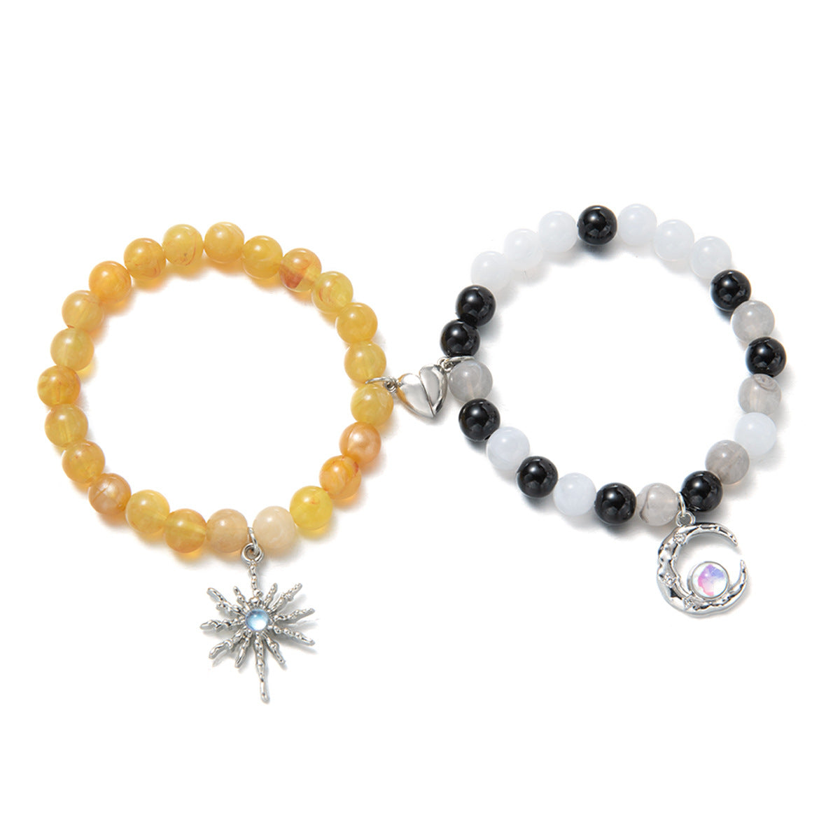 Wholesale sun moon pendant beaded love magnetic elastic couple bracelet