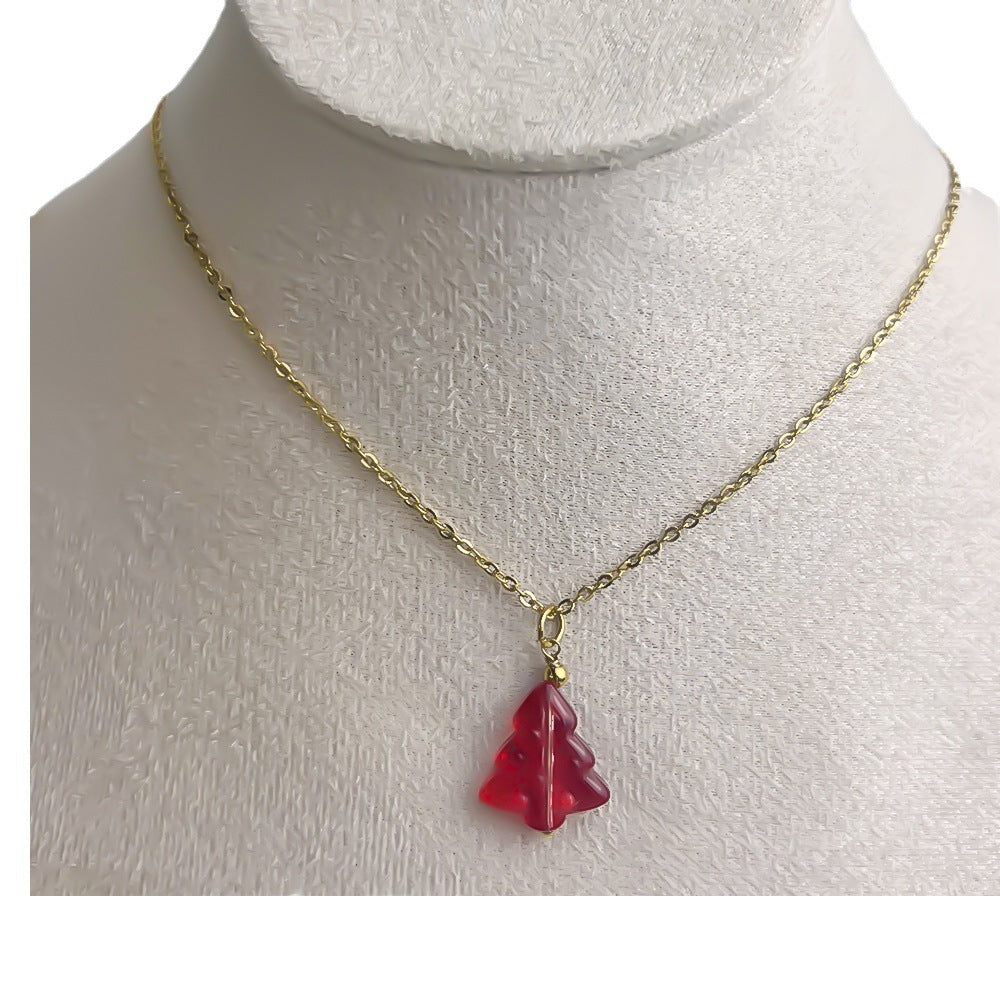 Wholesale Colorful Glass Tree Pendant Stainless Steel Necklaces ACC-NE-Youbi010