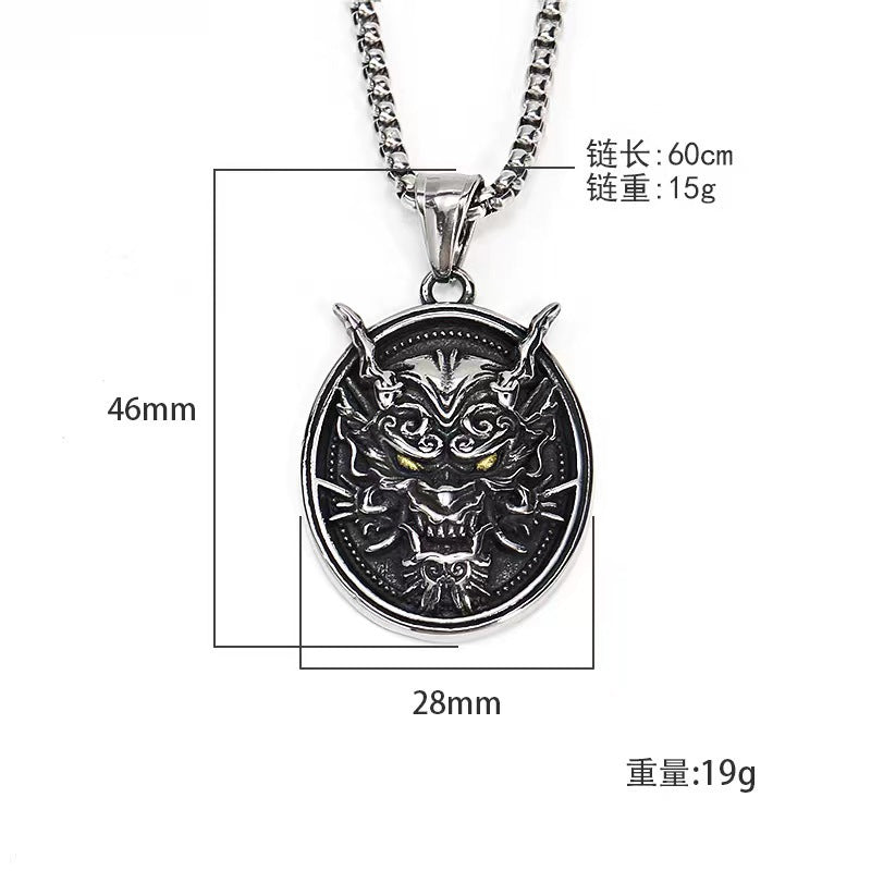 Wholesale retro domineering disc golden eye ghost head  pendant titanium steel men's necklace