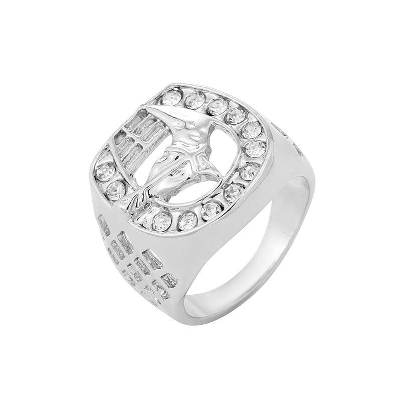 Wholesale Hip Hop Gold Plated Diamond Horse Head Men's Ring ACC-RS-YunJin005