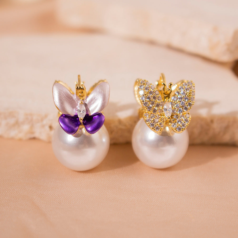 Wholesale Zircon Butterfly Ear Buckle Light Luxury Retro Design Fashion Earrings