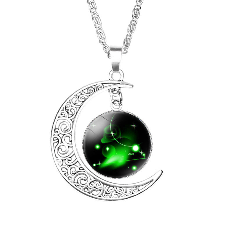 Wholesale  12 Constellation Crescent Moon Necklace