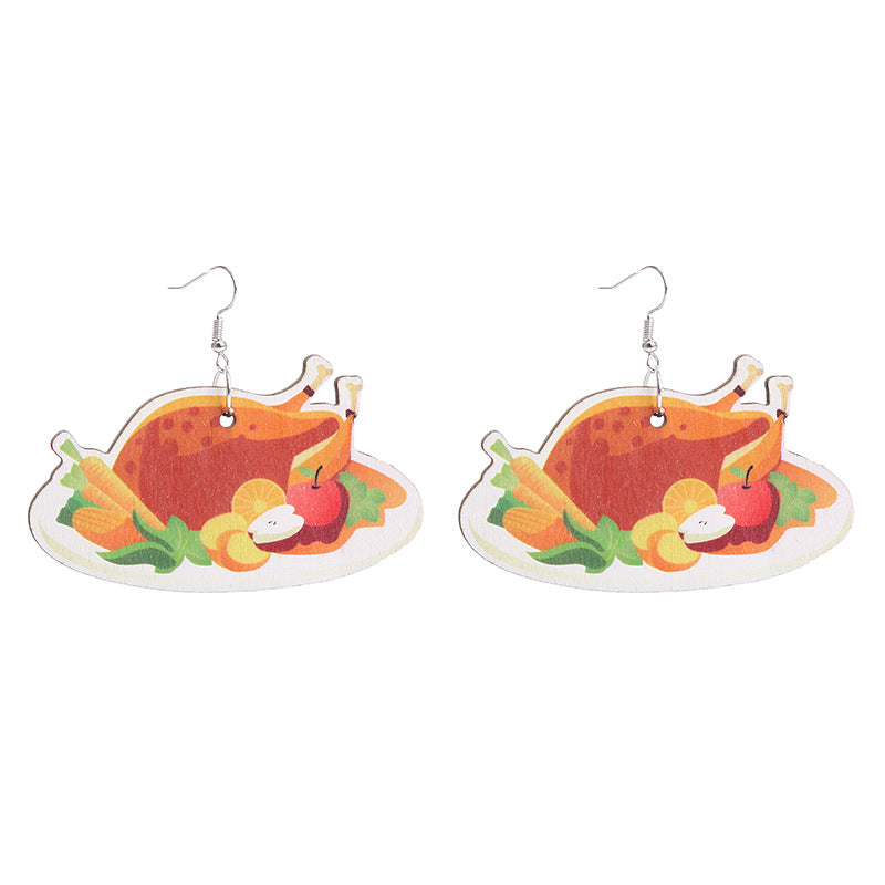 Wholesale Thanksgiving Pumpkin Maple Leaf Turkey Wooden Earrings ACC-ES-CT030