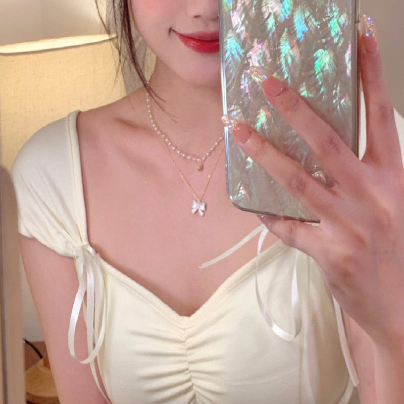 Wholesale Double Layer Butterfly Pearl Necklace  Luxury Necklaces