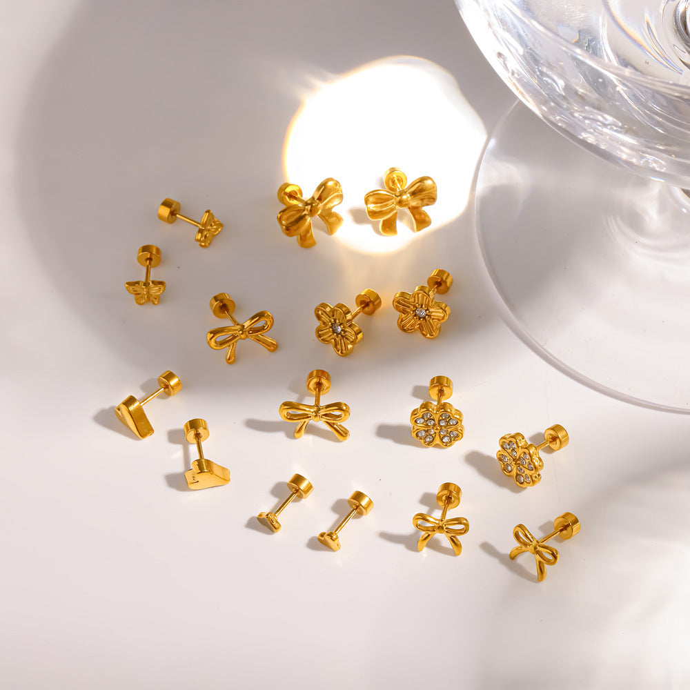 Wholesale Stainless steel stud earrings with diamond-studded bow and heart titanium steel earrings