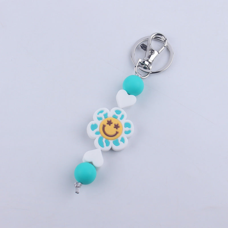 Wholesale Cartoon Flower Smiling Face Silicone Beaded Keychain ACC-KC-GuangTian008