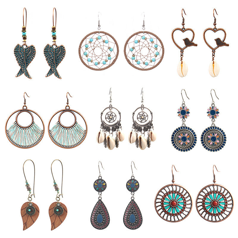 Wholesale Retro Round Hollow Love Earrings Multi-Piece Set - Fashion Accessory for Everyday Wear or Boutique Resale