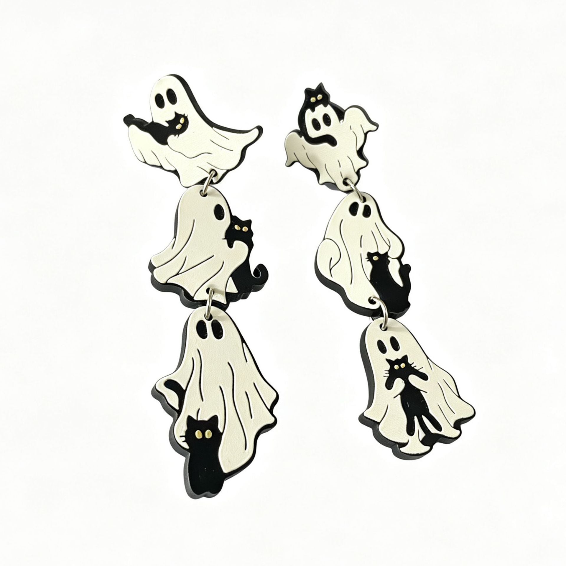Wholesale Acrylic  Earrings Cute Ghost Black Cat Triple Print Jewelry Accessory For Party Gift Boutique Resale