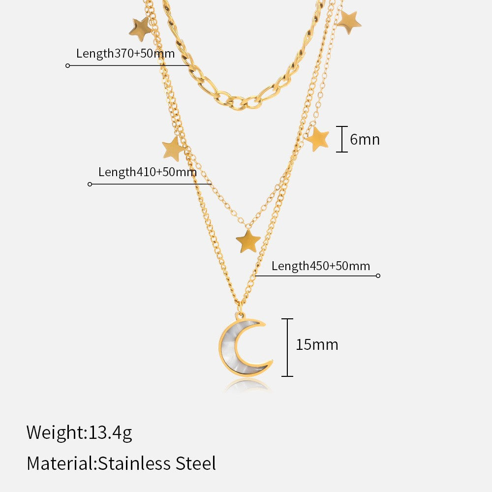 Wholesale Stainless Steel Three-Layer Pearl Starfish Pendant Necklace