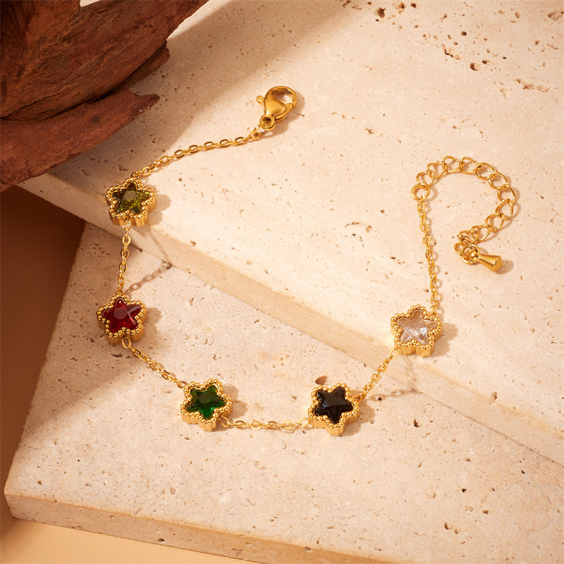 Wholesale Vintage Diamond Star Shape Accessory Chain Stainless Steel Bracelets Gold Plated Bracelet ACC-BT-QianYue001