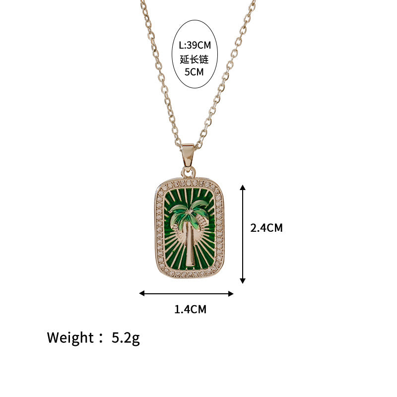 Wholesale Stainless steel Color Tarot Necklace Square Zirconium Pendant  Dolphin Brown Tree Marine  Clavicle Chain