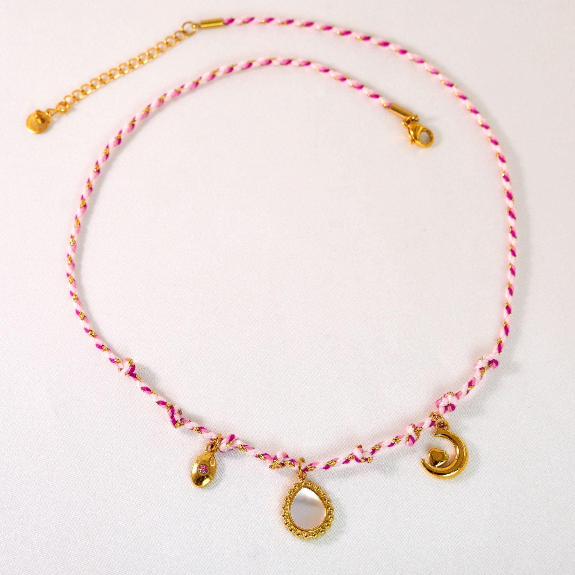 Wholesale Handmade Colorful Rope-Braided Titanium Steel Necklace with Multi-Pendant and Natural Stone,  Boutique Resale Jewelry Accessory