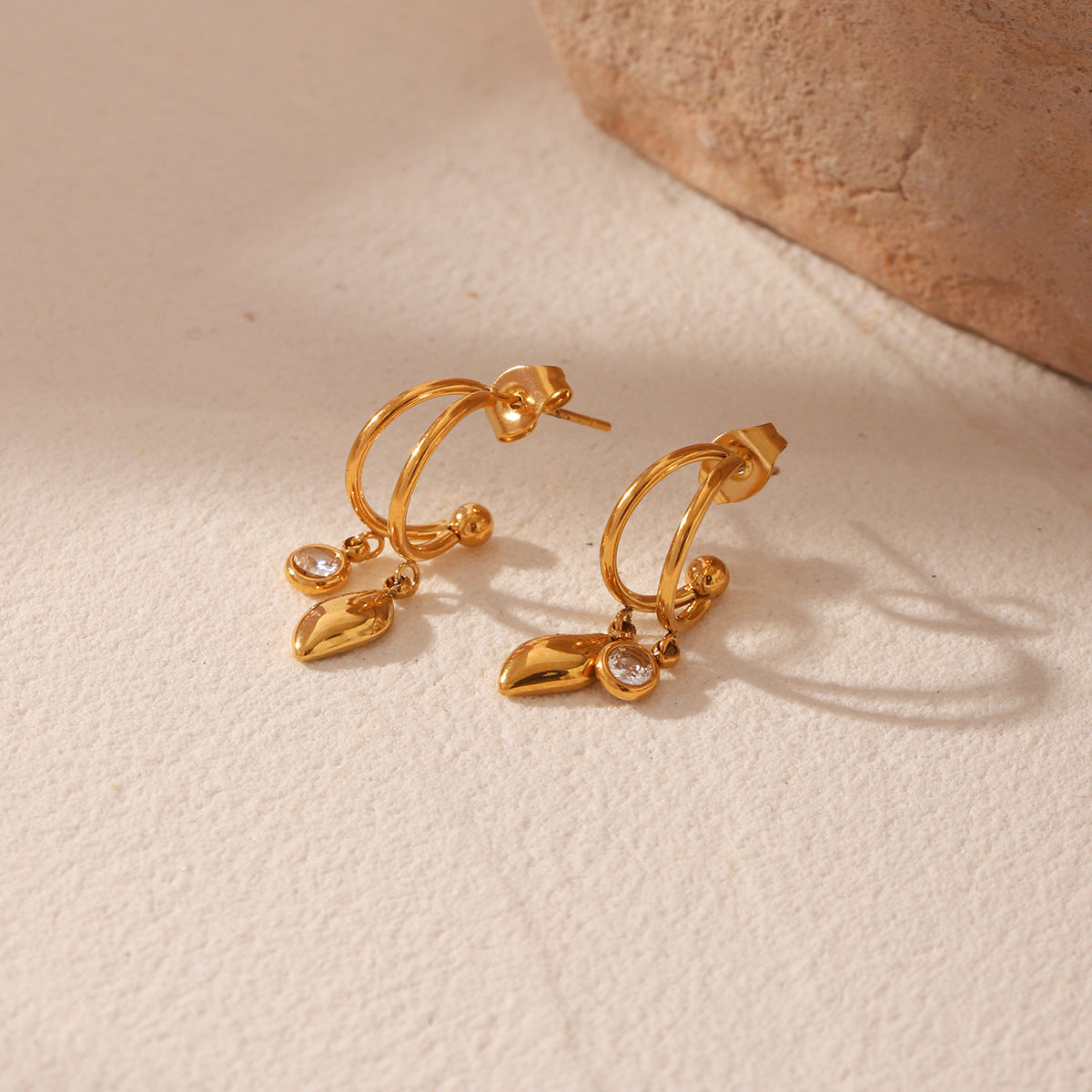 Wholesale Stainless Steel 18K Gold Plated Earrings Geometric Shaped Diamond Irregular Earrings