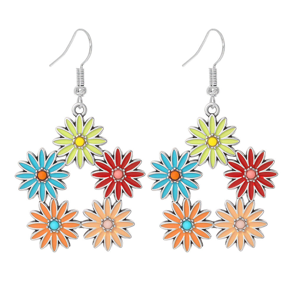 Wholesale Turquoise Geometric Tassel Earrings Antique Silver Retro Fashion Accessory for Everyday Wear or Gift