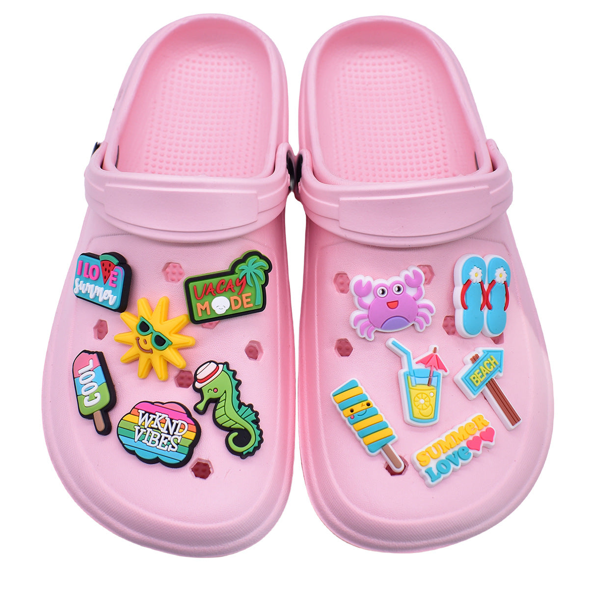 Wholesale Random 100pcs Fresh Summer Cartoon Clogs PVC Soft Rubber Slippers Decoration Shoes Charms ACC-SC-RYY033
