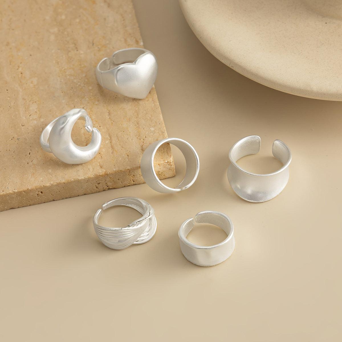 Wholesale Frosted Matte Heart Wide-Brimmed Ring Open Ring