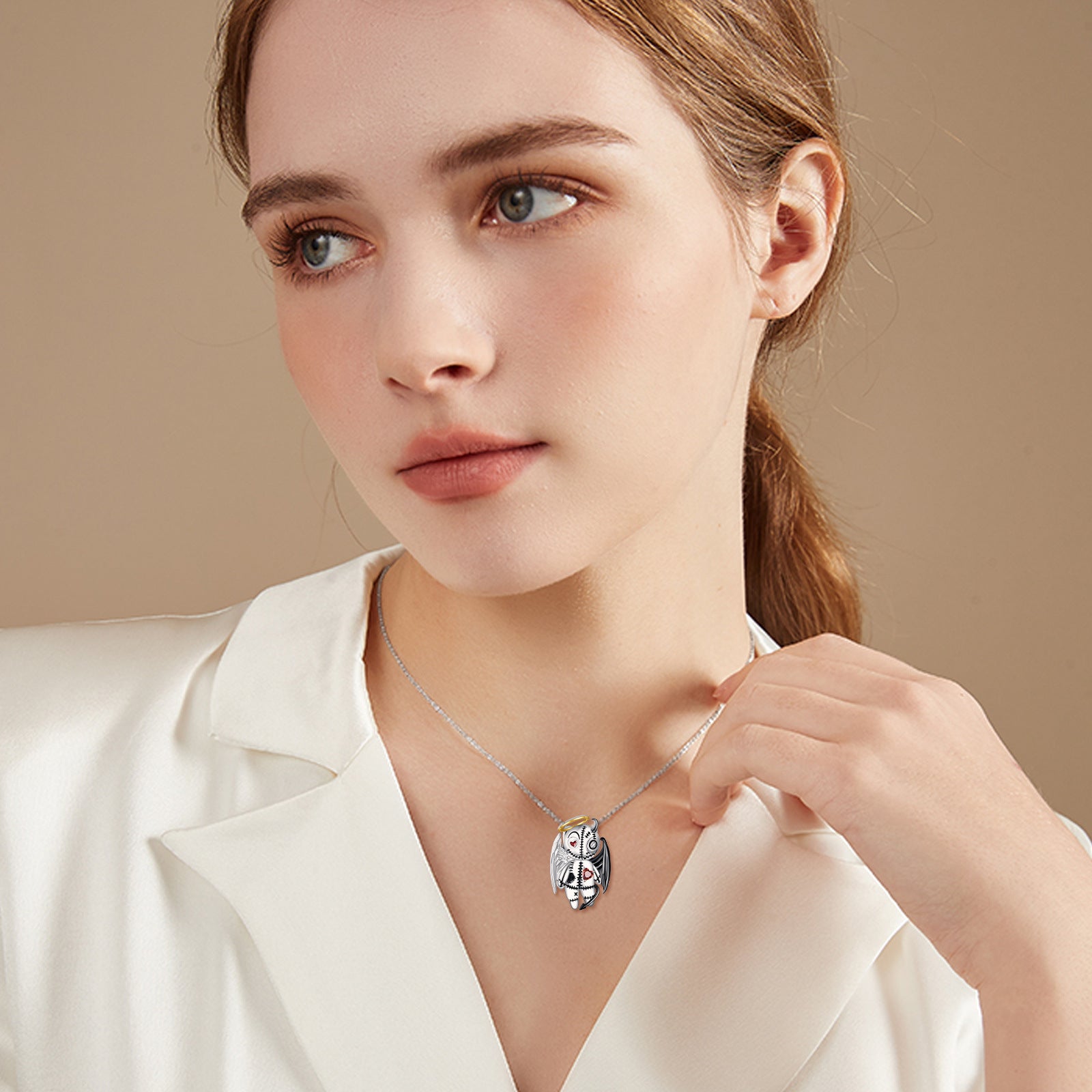 Wholesale  Angel and Devil Splicing Necklace Creative Pendant Voodoo Doll Horror Clavicle Chain