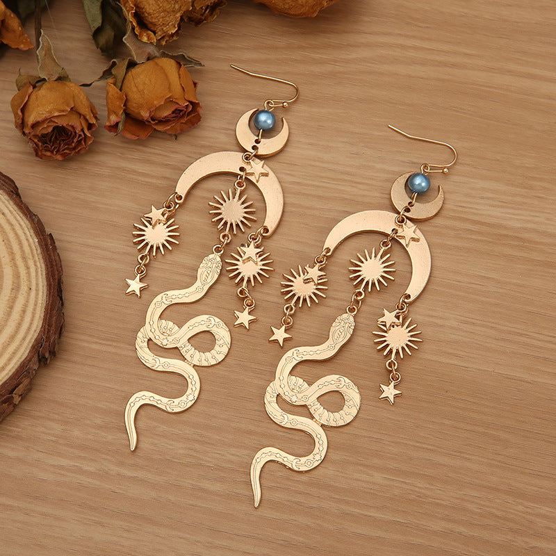 Wholesale Retro Bohemian Star Moon Sun Snake Earrings Alloy Electroplated Fashion Accessory for Everyday Wear