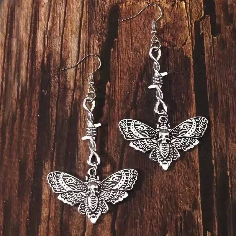 Wholesale Gothic Skull Moth Earrings Zinc Alloy Cartoon Drop Earrings  Party Fashion Accessory