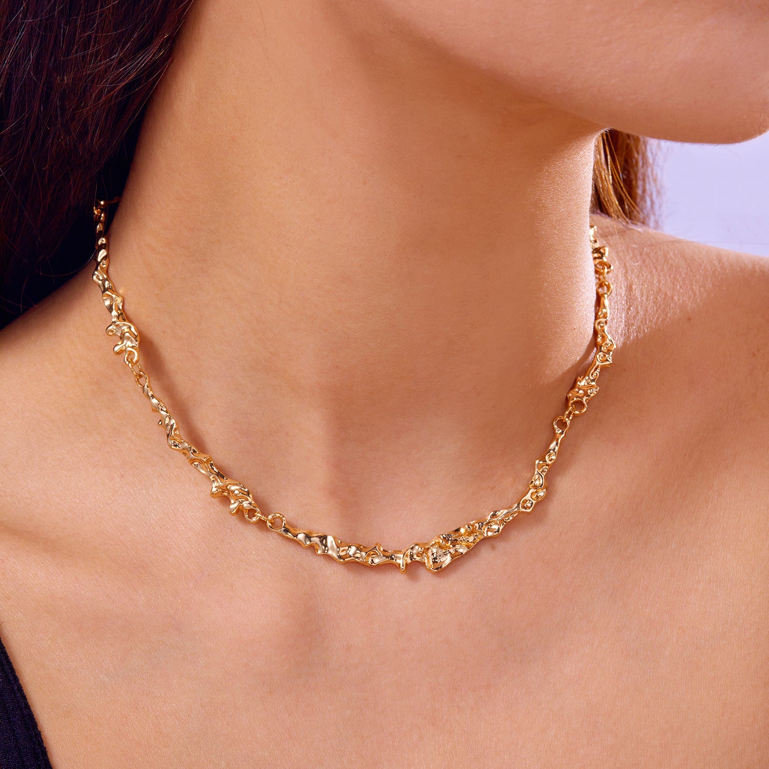 Wholesale Irregular pleated metal patchwork necklace