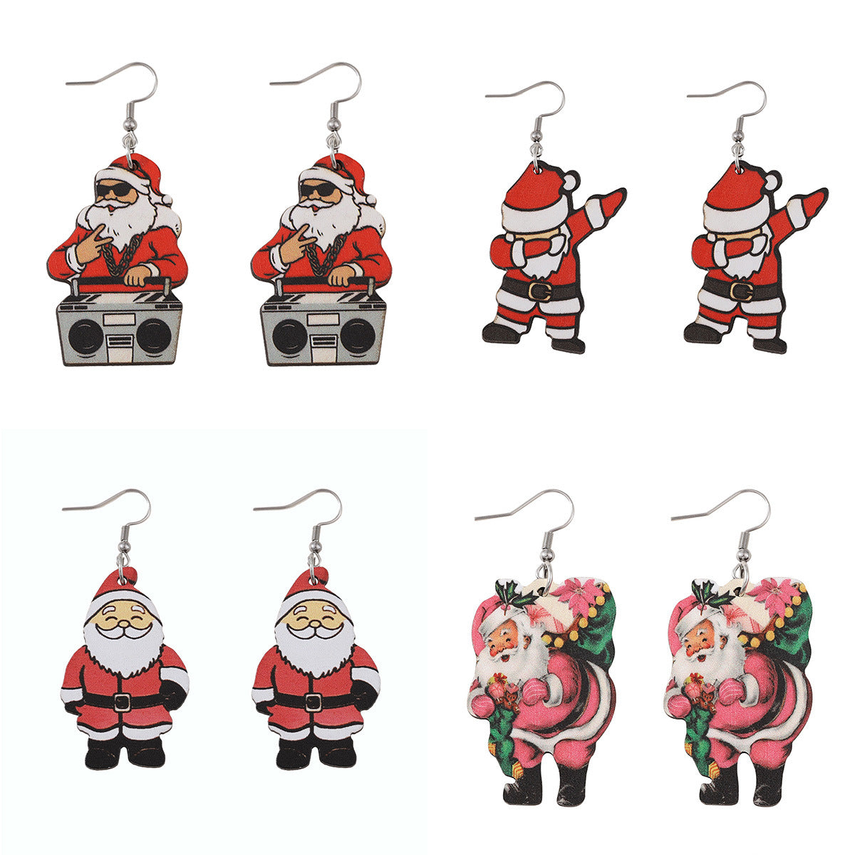 Wholesale Christmas Santa Pendant Earrings Wooden Double-sided Earrings