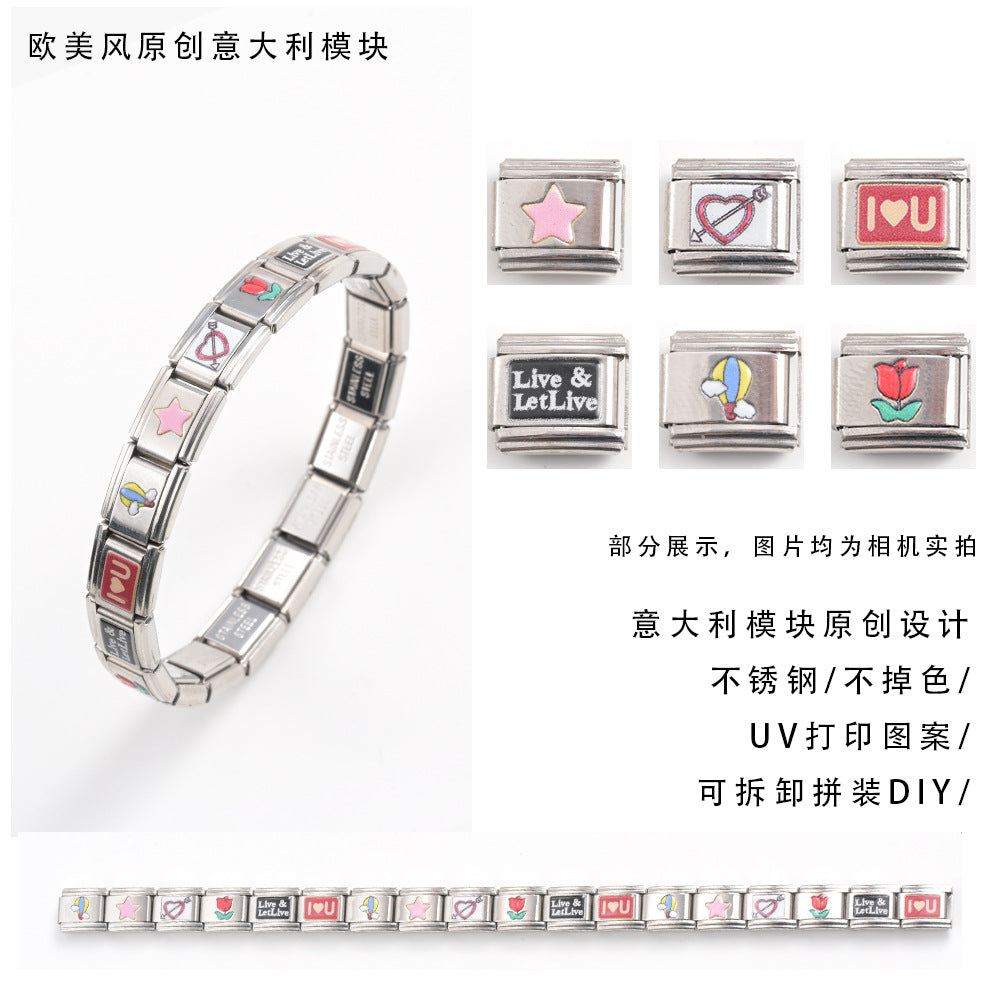 Wholesale Stainless Steel Interlocking Charm Bracelet with Stars and Moon - Everyday Fashion Accessory