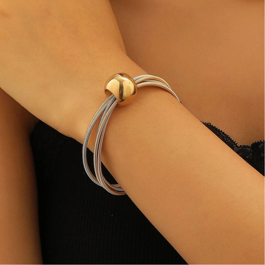 Wholesale Gold Tone Punk Style Multi Layer Chain Necklace And Bracelet Set Geometric Ball Pendant Fashion Jewelry For Gift