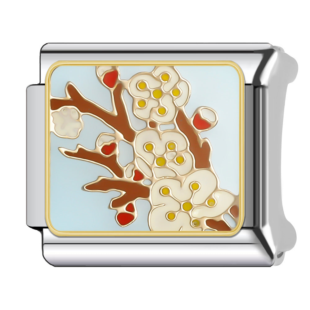 Wholesale Italian Charm Bracelet 9mm DIY Splicing Floral Collection Stainless Steel Composable Bracelet