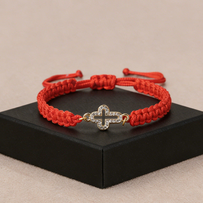 Wholesale Fashionable OL cross-border zinc alloy bracelet with trendy cross inlay,  fresh design,  and exquisite color weaving.