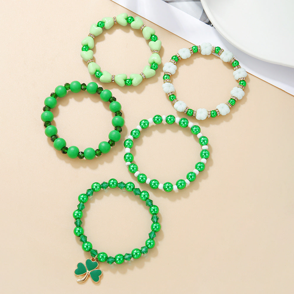 Wholesale  5pcs St. Patrick's Day Clover Green Bead Bracelet
