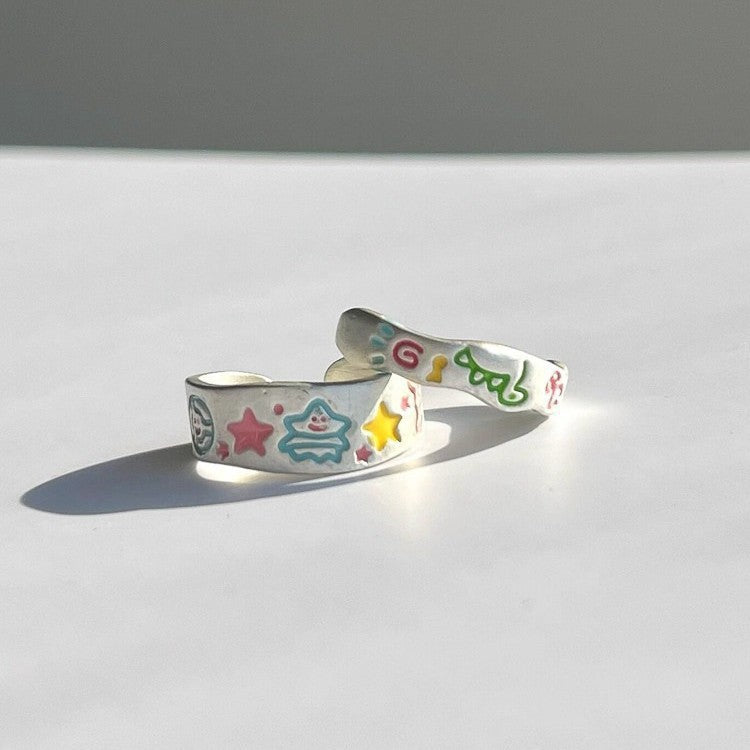 Wholesale Painted Christmas tree doodle matte ring