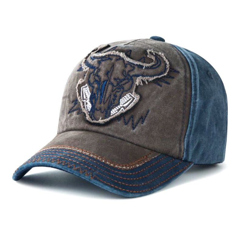 Wholesale washed hat ox head embroidered baseball cap