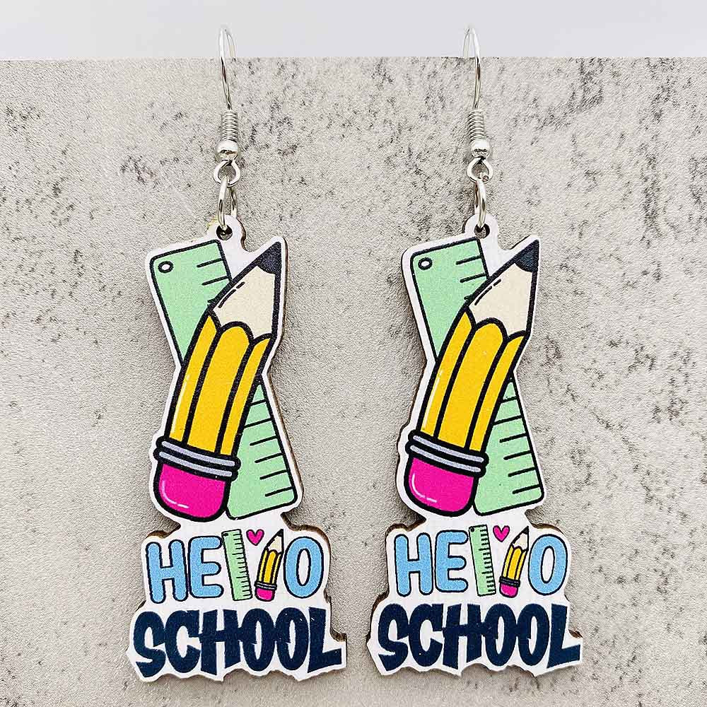 Wholesale Teachers' Day Earrings Pencil Alarm Clock Wooden Earrings