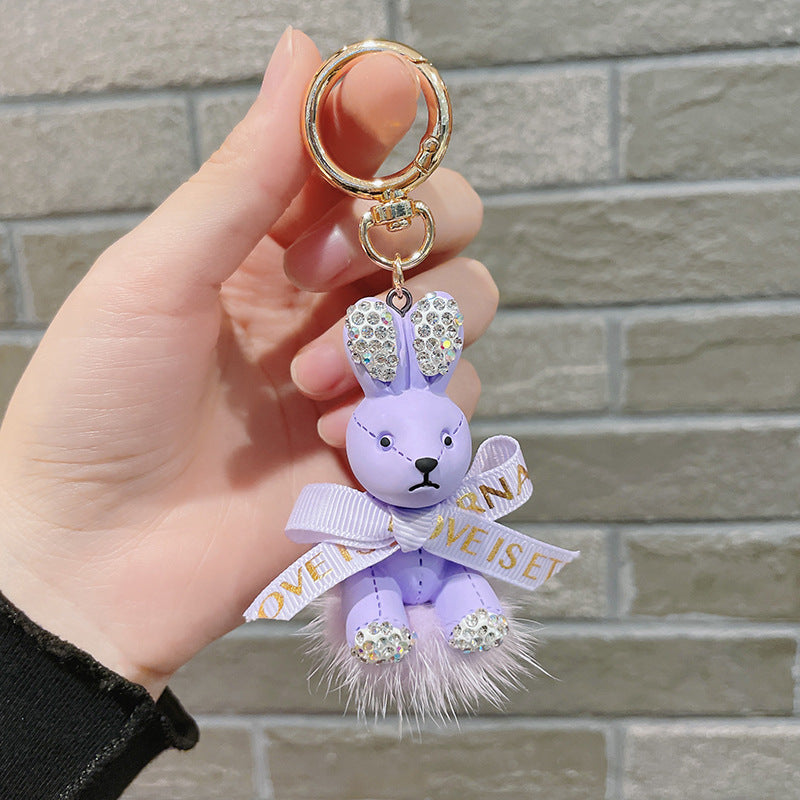 Wholesale Cartoon Fur Ball Dot Diamond Rabbit Zinc Alloy Keychain Lanyard Keychain ACC-KC-ShuoT019