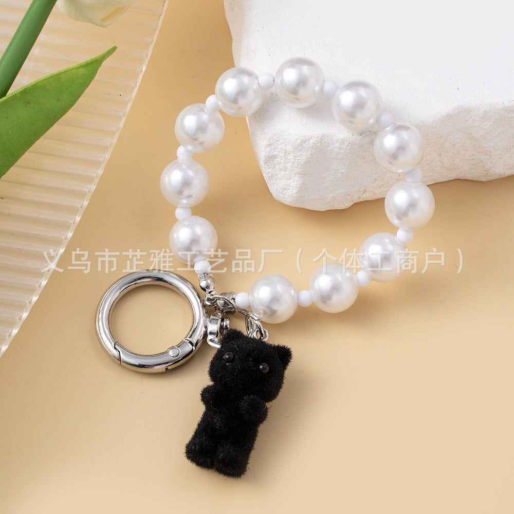 Wholesale  Heart Cute Flocking Cat Pearl Love Keychain
