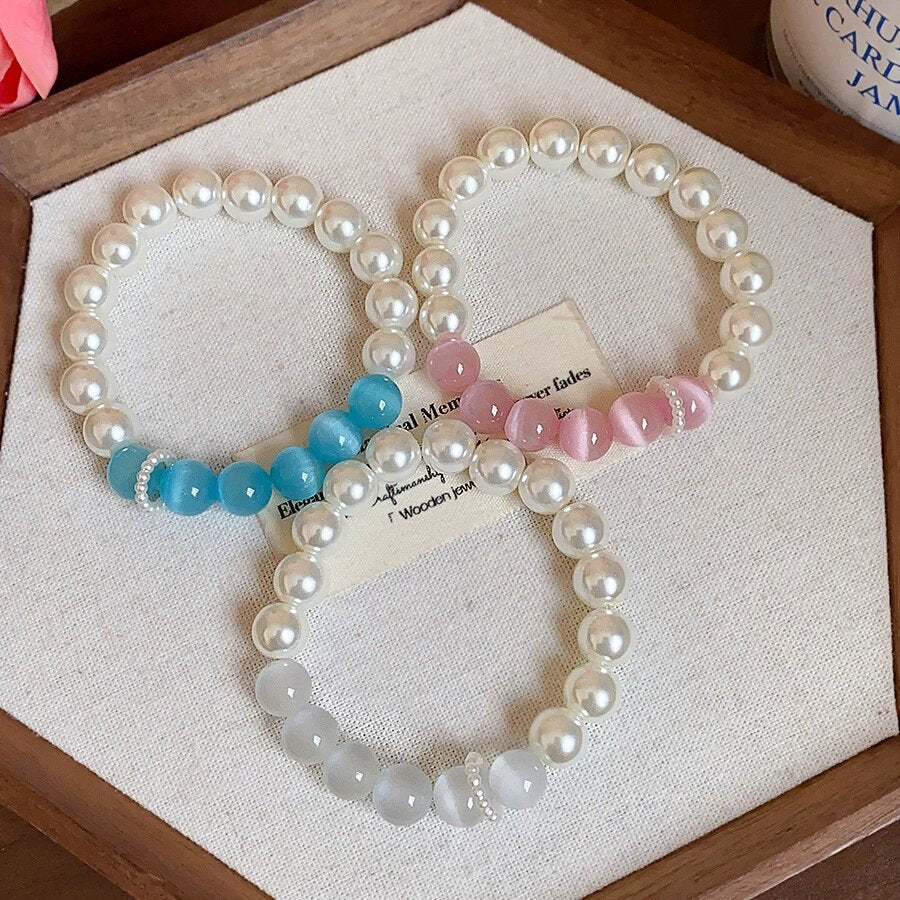 Wholesale Cat Eye Pearl Beaded Bracelet For Women Minimalist Summer Jewelry Accessory Gift Boutique Resale