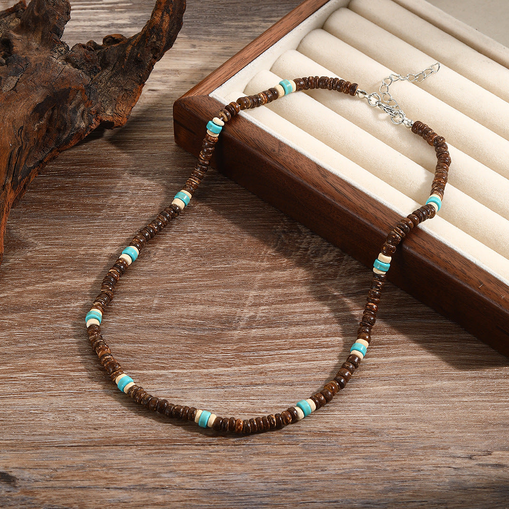 Wholesale Summer Beach Bohemian Wood Chip nut Shell Necklace