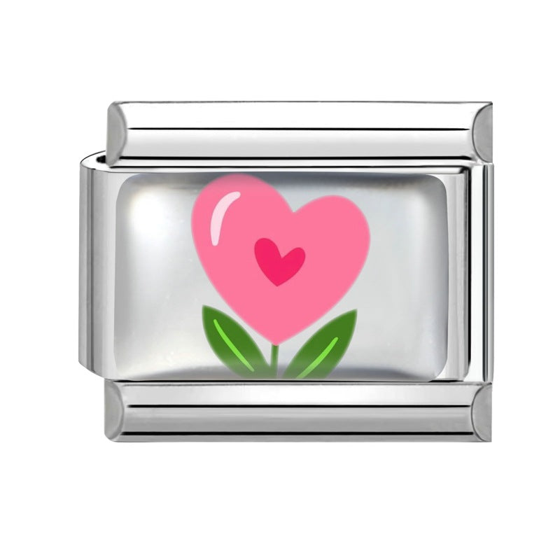 Wholesale Italian Charm Bracelet 9mm DIY Colorful Element Pink Pattern  Creative Stainless Steel Composable Bracelet