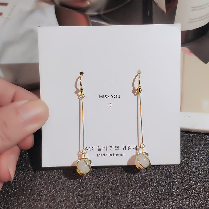 Wholesale S925 silver needle Opal tassel long light luxury  earrings