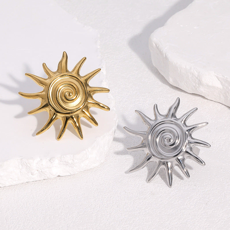 Wholesale Gold Open Ring with Classic Sun Symbol Design Stainless Steel Jewelry Accessory Gift