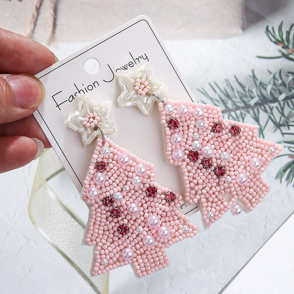 Wholesale Handmade Christmas Series Christmas Tree Rice Bead Earrings ACC-ES-ManT019